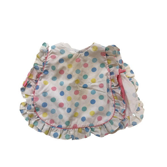 Cradle Togs Baby Bib Girls One Size White Pastel Polka Dot Ruffle Vintage 80s - Picture 1 of 4
